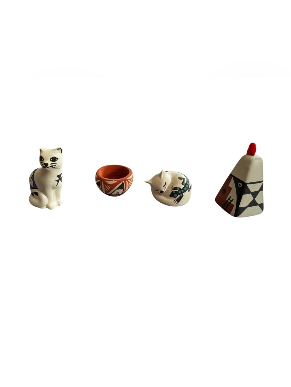 Four Miniature Hand Painted Native American Pueblo Acoma Pottery Pieces
